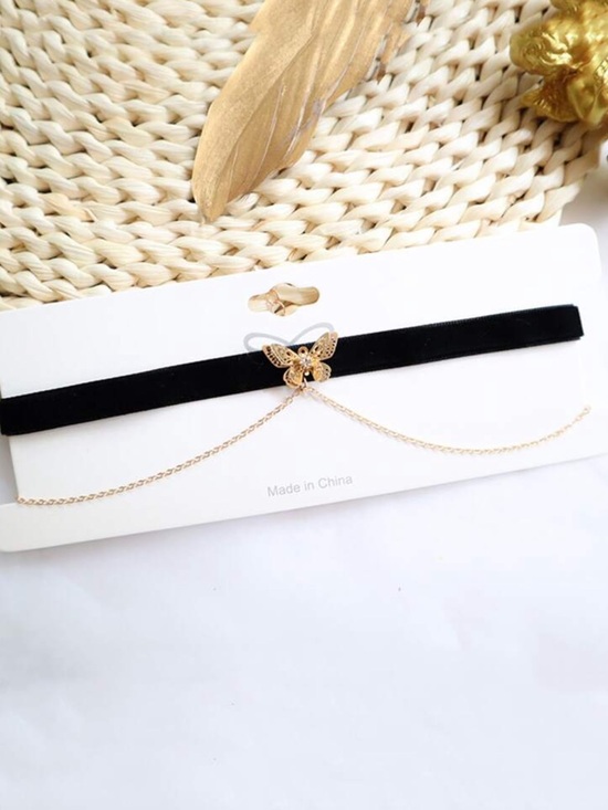 Jewelry - Black Velvet Butterfly Choker with Gold Chain Accent